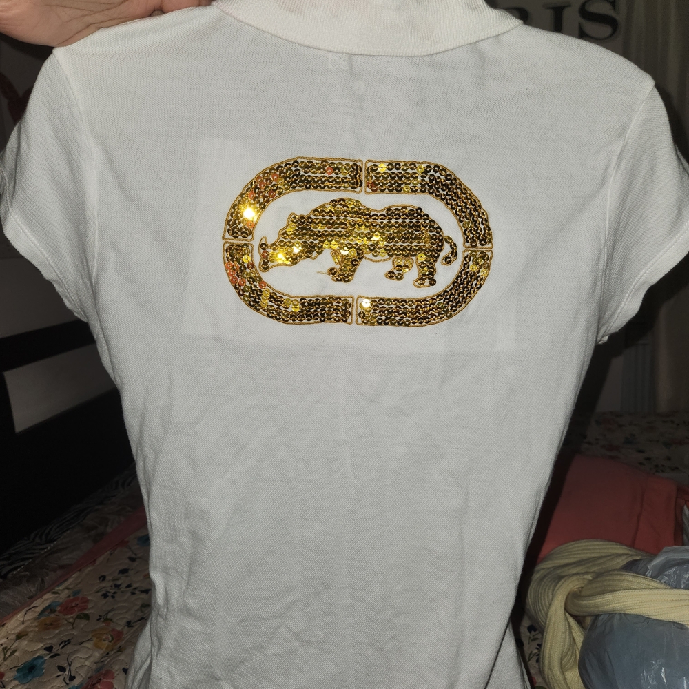 Y2k White and gold sequin Ecko Unltd. t-shirt